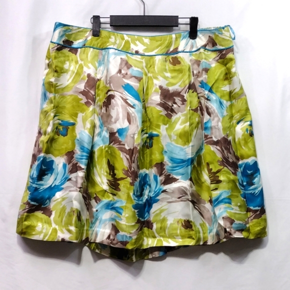 NWT Talbots 100% Silk Watercolor Floral Skirt Womens 22WP Bule Green Artsy Retro - Picture 1 of 10